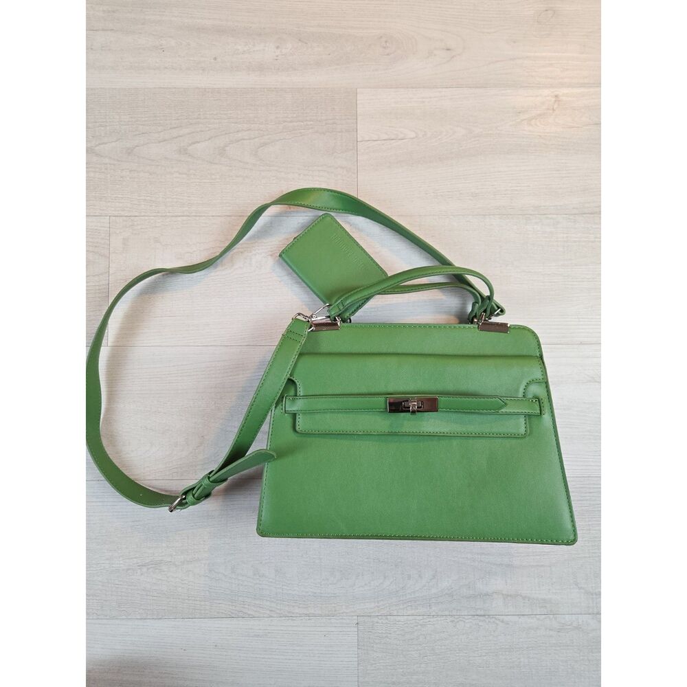 Steve Madden Womens Green Faux Leather Crossbody Satchel Purse Charm Pouch